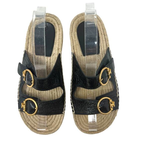Tory Burch Selby‎ Patent Leather Espadrille Slide Sandals Black Size US 6.5 - Picture 4 of 13